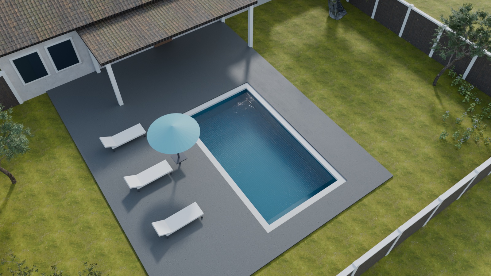 The backyard with the pool built in